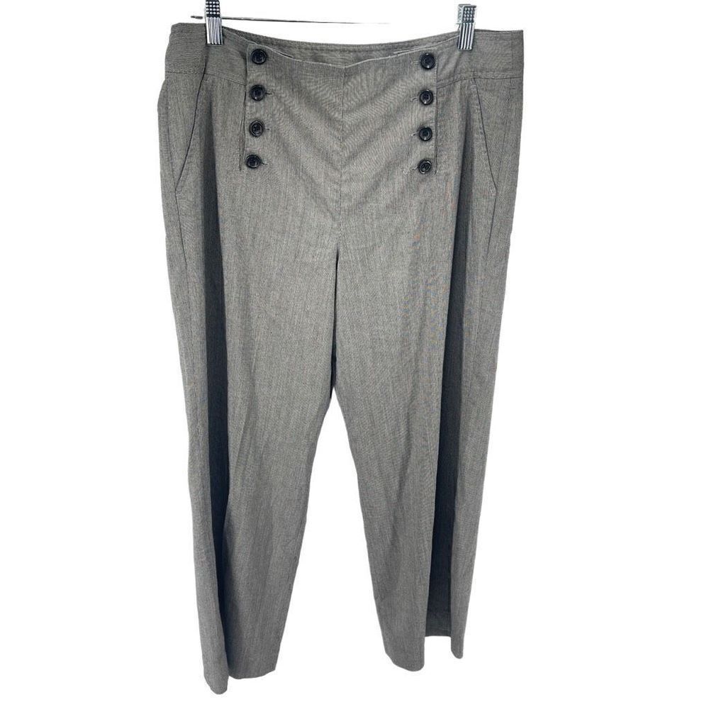New Directions Womens Front Button sailor Pants Stretch Casual Work Gray 14